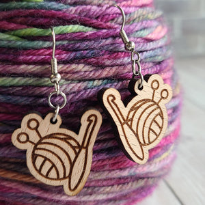 Knit and Crochet Earrings - Beech or Walnut - Gift for Knitter, Crocheter or any Yarn Enthusiast