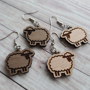 Sheep Earrings - Beech or Walnut - Gift for Knitter, Crocheter, Spinner, or Weaver