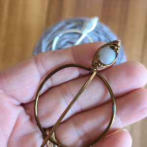 Labradorite Penannular Shawl Pin in Silver or Vintage Bronze