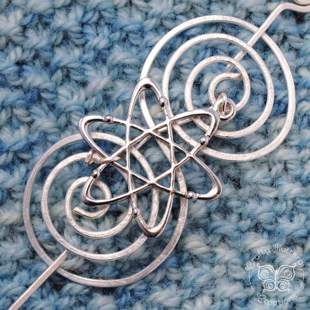 Shawl Pin, Atomic Shawl Pin - Charmed Silver - Crafty Flutterby Creations