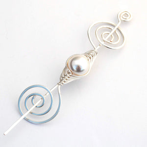 Shawl Pin, June Pearl Shawl Pin - Noteworthy Birthstone Silver - Crafty Flutterby Creations