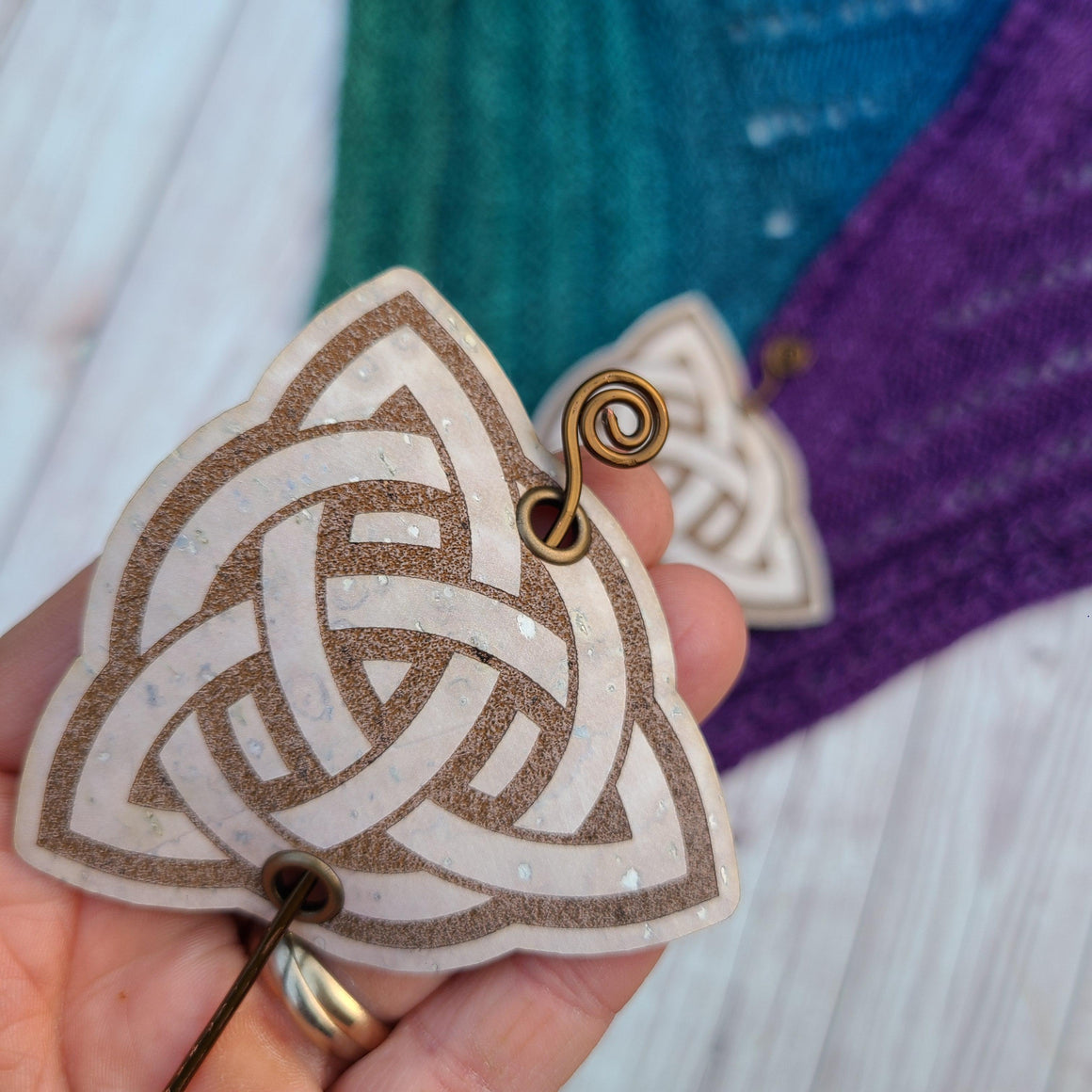 Celtic Triquetra Hair/Shawl Pin - Cork with Wire Stick