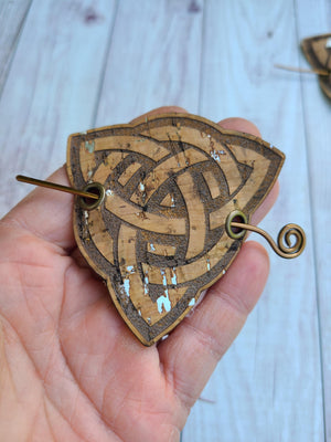 Celtic Triquetra Hair/Shawl Pin - Cork with Wire Stick