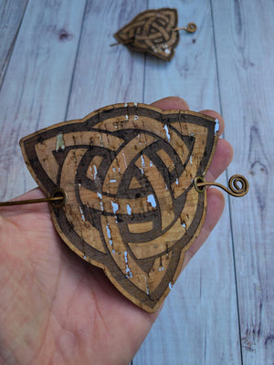 Celtic Triquetra Hair/Shawl Pin - Cork with Wire Stick