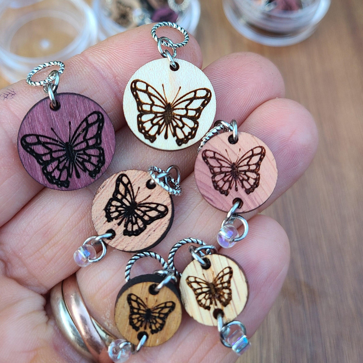 Butterfly Stitch Markers - Mixed Hardwoods - Limited Edition