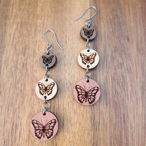 Butterfly Trio Earrings - Walnut, Beech, and Cedar Trio