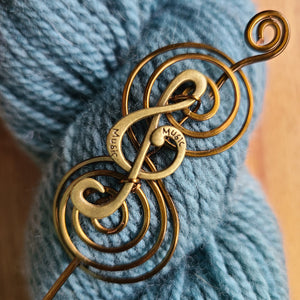 Music Treble Clef Shawl Pin - Charmed Silver or Vintage Bronze