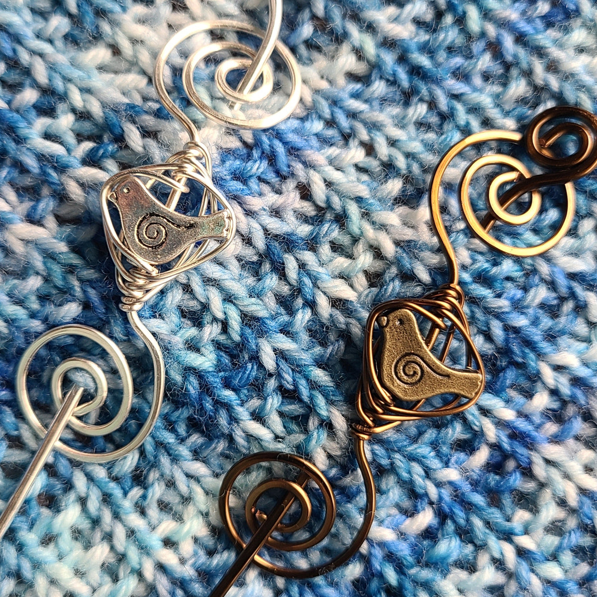 Song Bird Mini Shawl Pin in Silver or Vintage Bronze