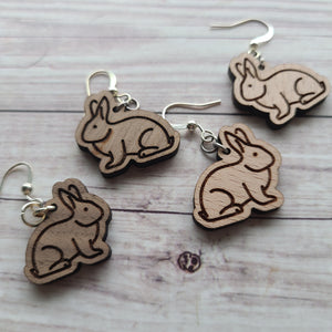 Rabbit Earrings - Beech or Walnut - Gift for Knitter, Crocheter, Spinner, or Weaver