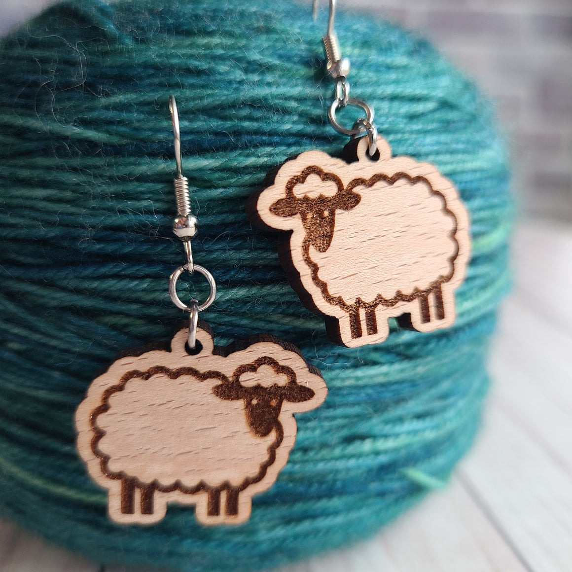 Sheep Earrings - Beech or Walnut - Gift for Knitter, Crocheter, Spinner, or Weaver