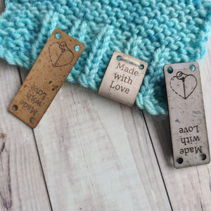 Sew On Made with Love Tags Sheep, Stitched Heart, or Yarn Love - Cork