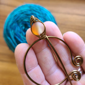 Carnelian Penannular Shawl Pin in Vintage Bronze