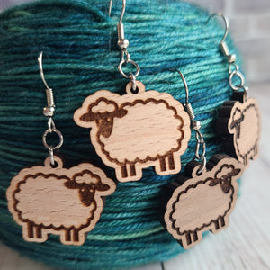 Sheep Earrings - Beech or Walnut - Gift for Knitter, Crocheter, Spinner, or Weaver