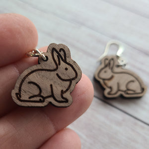 Rabbit Earrings - Beech or Walnut - Gift for Knitter, Crocheter, Spinner, or Weaver