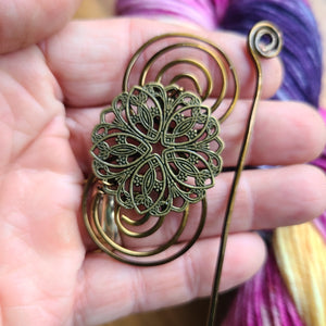 Filigree Flower Shawl Pin - Charmed Silver or Vintage Bronze