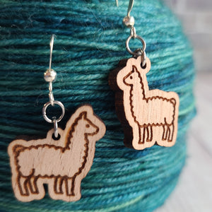 Alpaca Earrings - Beech or Walnut - Gift for Knitter, Crocheter, Spinner, or Weaver