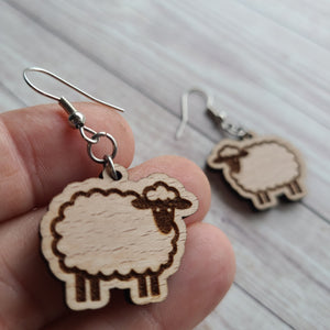 Sheep Earrings - Beech or Walnut - Gift for Knitter, Crocheter, Spinner, or Weaver