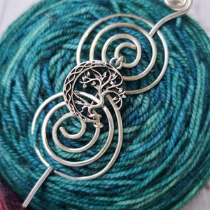 Celtic Moon and Tree Shawl Pin - Charmed Silver