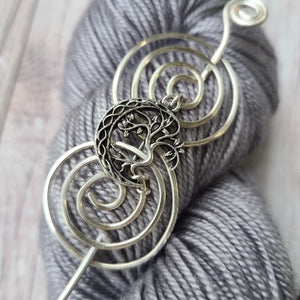 Celtic Moon and Tree Shawl Pin - Charmed Silver