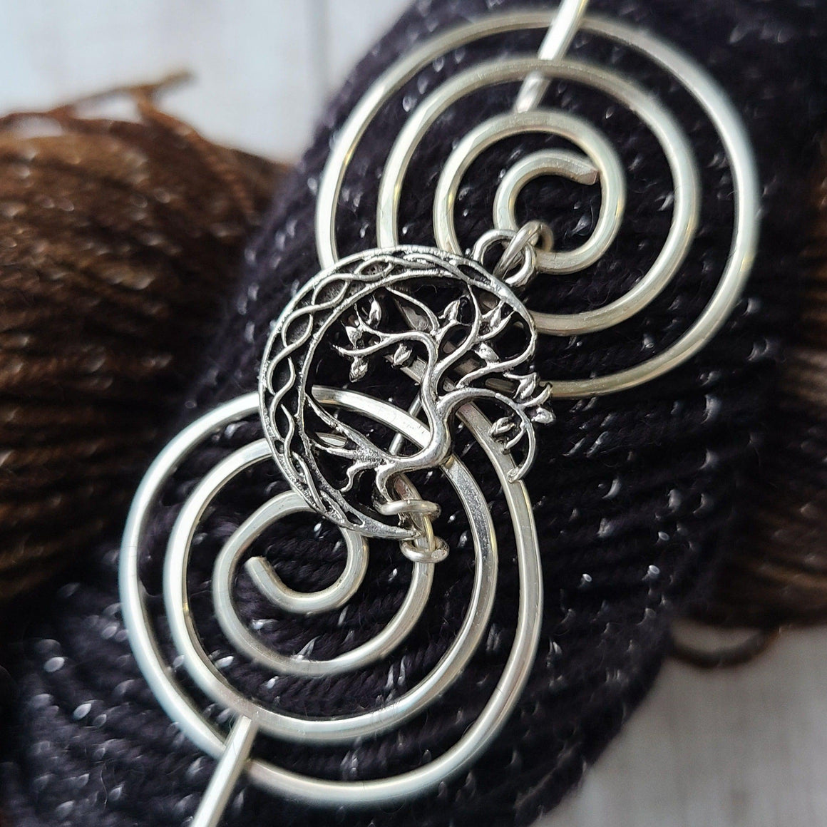 Celtic Moon and Tree Shawl Pin - Charmed Silver