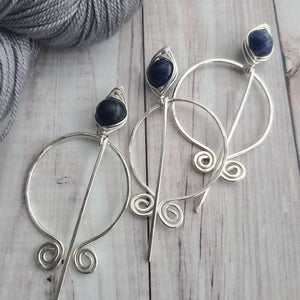 Sodalite Penannular Shawl Pin in Silver