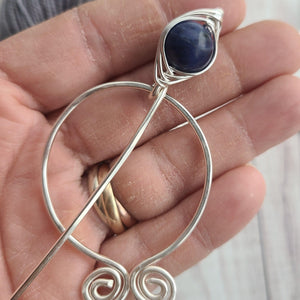 Sodalite Penannular Shawl Pin in Silver