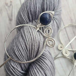Sodalite Penannular Shawl Pin in Silver