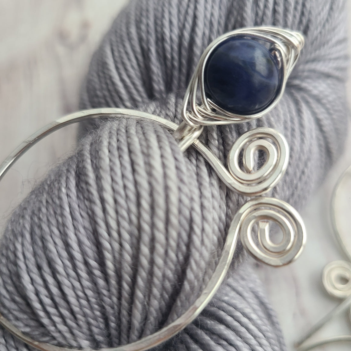 Sodalite Penannular Shawl Pin in Silver