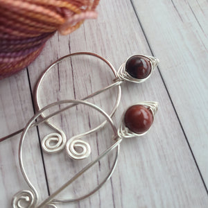 Rainbow Jasper Penannular Shawl Pin in Silver