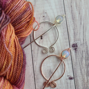 Opaline Penannular Shawl Pin in Silver or Rose Gold