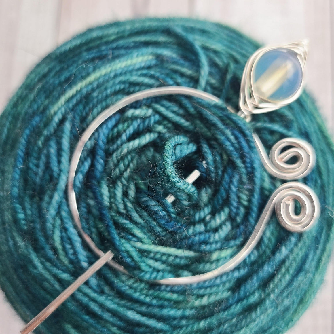 Opaline Penannular Shawl Pin in Silver or Rose Gold