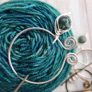Fancy Jasper Penannular Shawl Pin in Silver, Gold or Vintage Bronze