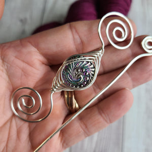 Colorful Swirl Shawl Pin- Silver Noteworthy Czech Glass - Limited Edition-Shawl Pin-Crafty Flutterby Creations