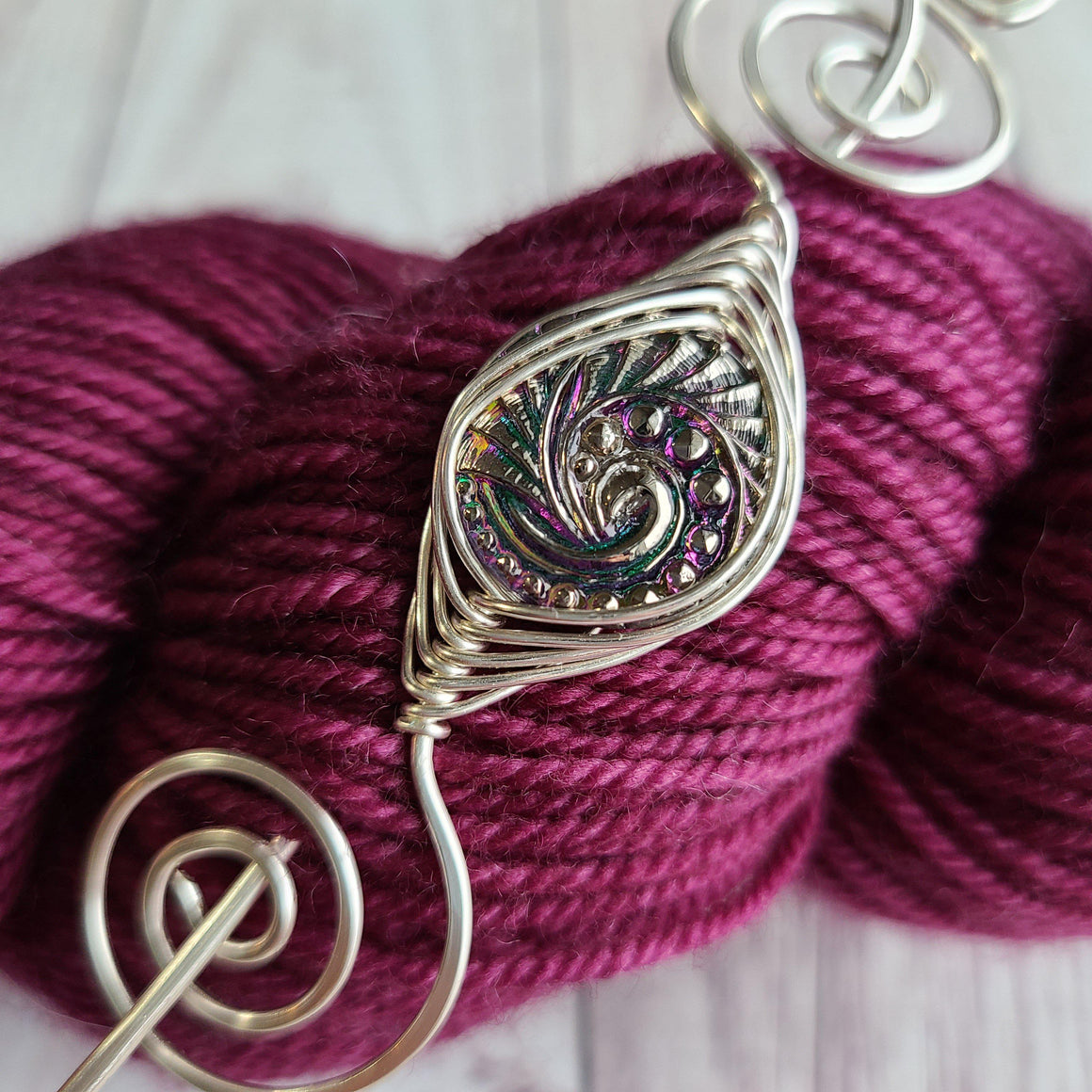 Colorful Swirl Shawl Pin- Silver Noteworthy Czech Glass - Limited Edition-Shawl Pin-Crafty Flutterby Creations