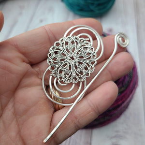 Filigree Flower Shawl Pin - Charmed Silver-Shawl Pin-Crafty Flutterby Creations