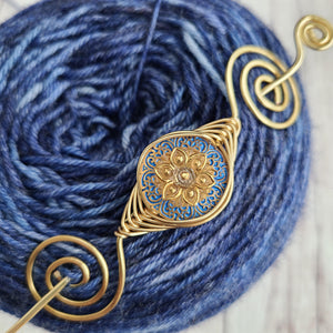 Gilded Cobalt Starflower Shawl Pin- Noteworthy Czech Glass - Limited Edition-Shawl Pin-Crafty Flutterby Creations