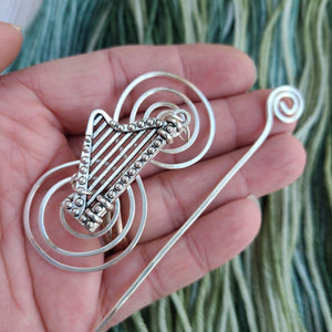 Harp Shawl Pin - Charmed Silver-Shawl Pin-Crafty Flutterby Creations