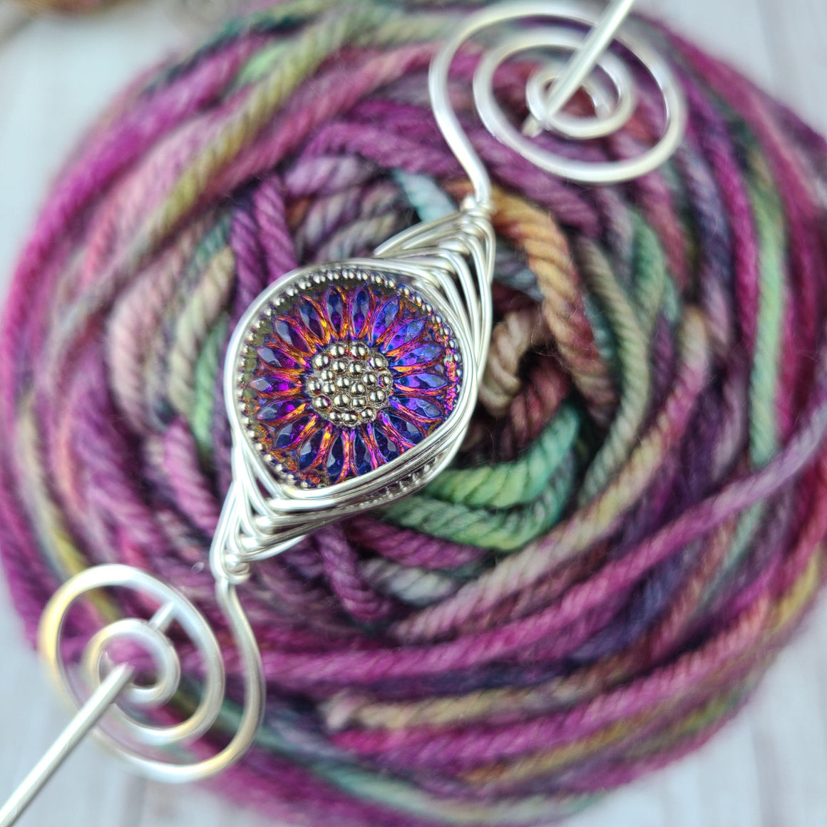 Rainbow Sunrise Daisies Shawl Pin- Noteworthy Czech Glass-Shawl Pin-Crafty Flutterby Creations