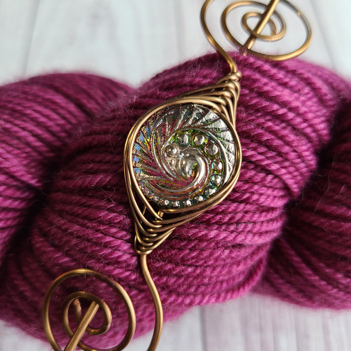 Sunset Swirl Shawl Pin - Bronze Noteworthy Czech Glass - Limited Edition!-Shawl Pin-Crafty Flutterby Creations