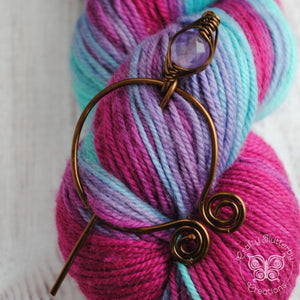 Shawl Pin, Amethyst Penannular Shawl Pin in Silver or Vintage Bronze - Crafty Flutterby Creations