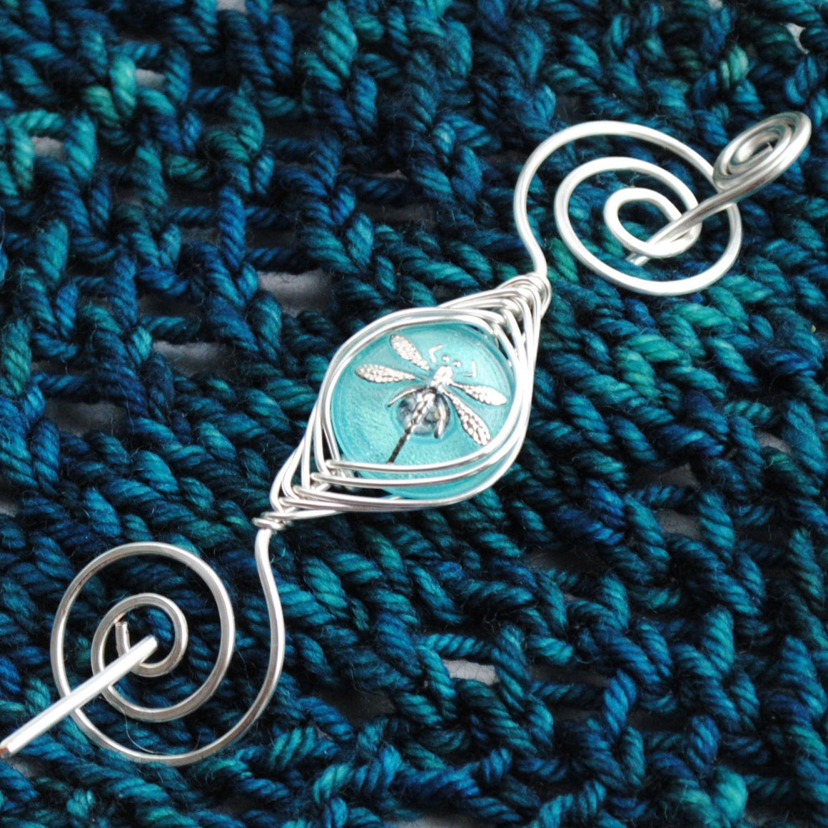 Shawl Pin, Aqua Dragonfly Shawl Pin- Noteworthy Czech Glass - Limited Edition - Crafty Flutterby Creations