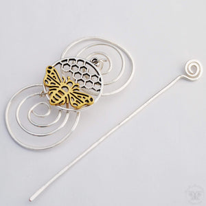 Shawl Pin, Pre-Order - Bee Shawl Pin - Charmed Silver and Gold - Crafty Flutterby Creations