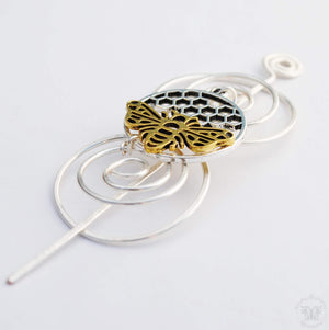 Shawl Pin, Pre-Order - Bee Shawl Pin - Charmed Silver and Gold - Crafty Flutterby Creations