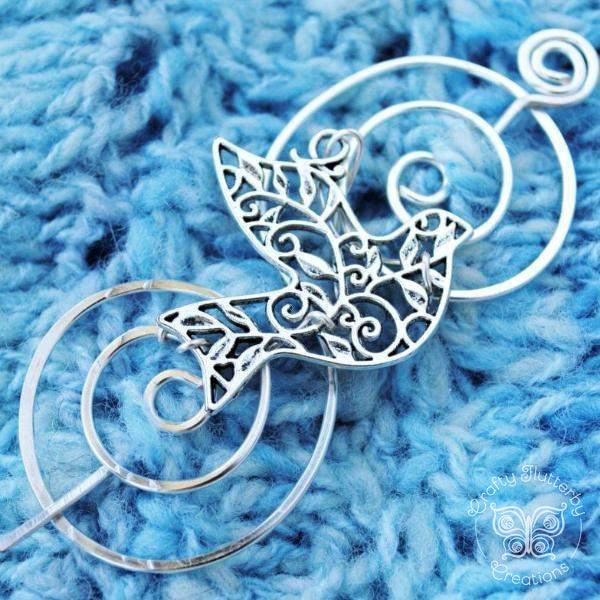 Shawl Pin, Bird Shawl Pin - Charmed Silver - Crafty Flutterby Creations