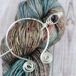 Brown Penannular Shawl Pin in Silver-Shawl Pin-Crafty Flutterby Creations