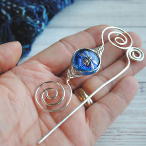 Shawl Pin, Deep Blue Dragonfly Shawl Pin- Noteworthy Czech Glass - Limited Edition - Crafty Flutterby Creations