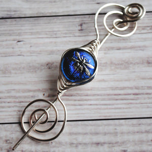 Shawl Pin, Deep Blue Dragonfly Shawl Pin- Noteworthy Czech Glass - Limited Edition - Crafty Flutterby Creations