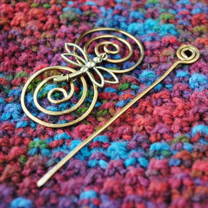 Shawl Pin, Dragonfly Shawl Pin - Charmed Bronze - Crafty Flutterby Creations