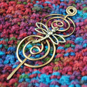 Shawl Pin, Dragonfly Shawl Pin - Charmed Bronze - Crafty Flutterby Creations