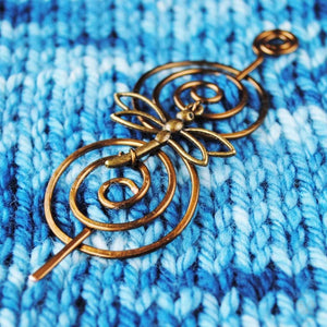 Shawl Pin, Dragonfly Shawl Pin - Charmed Bronze - Crafty Flutterby Creations